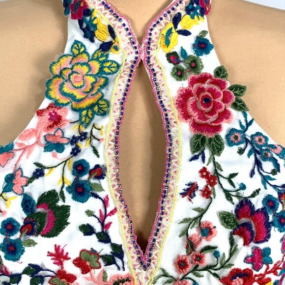 Custom 2PC Set Pageant Floral Embroidered Halter Top White Shorts Chiffon Skirt - Picture 6 of 10